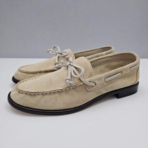 Rag & Bone Carter Loafer Womens EU 39 Beige Italian Suede Boat Shoe Slip On Flat - Picture 1 of 15